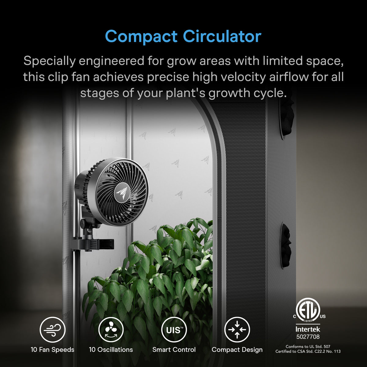 CLOUDRAY S4, Grow Tent Clip Fan 4" with 10 Speeds and Dynamic Wind