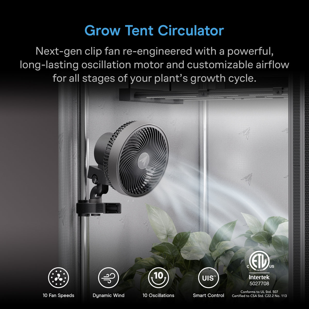 CLOUDRAY S6, Grow Tent Clip Fan 6" with 10 Speeds and Dynamic Wind