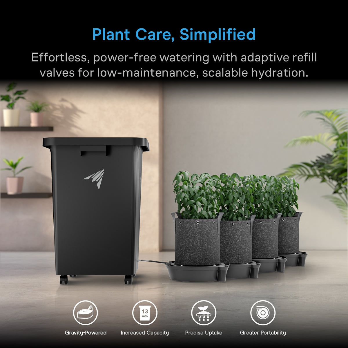 Self-Watering System, 4-Pot Kit,  w/ 13 Gallon Portable Reservoir
