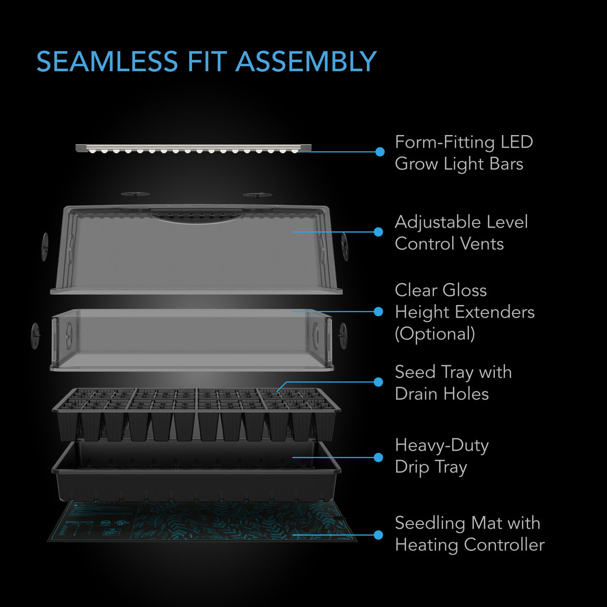 Heavy-Duty Humidity Dome 6x12 Kit with LED Lighting and Heating Mat
