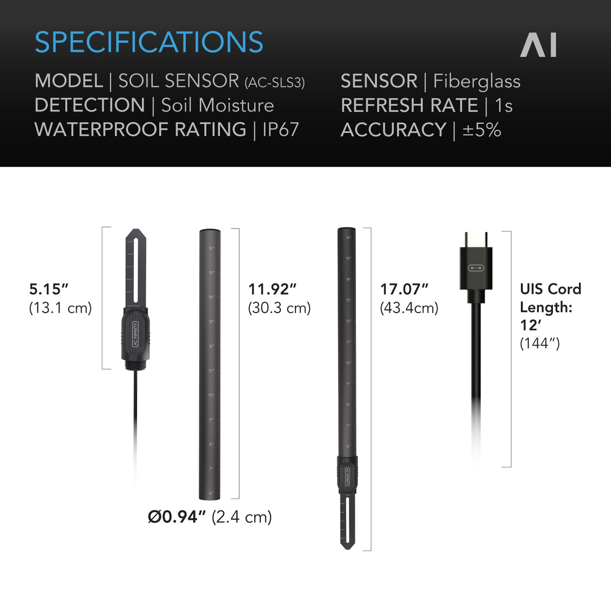 AI Soil Sensor, for Moisture and Saturation Level Monitoring, IP67