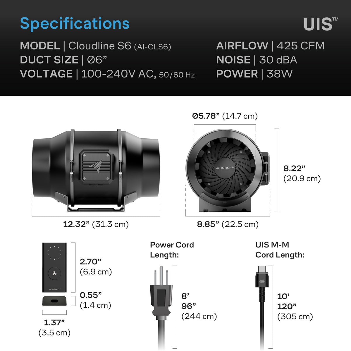 CLOUDLINE S6, Quiet Inline Fan 6" with Speed Controller