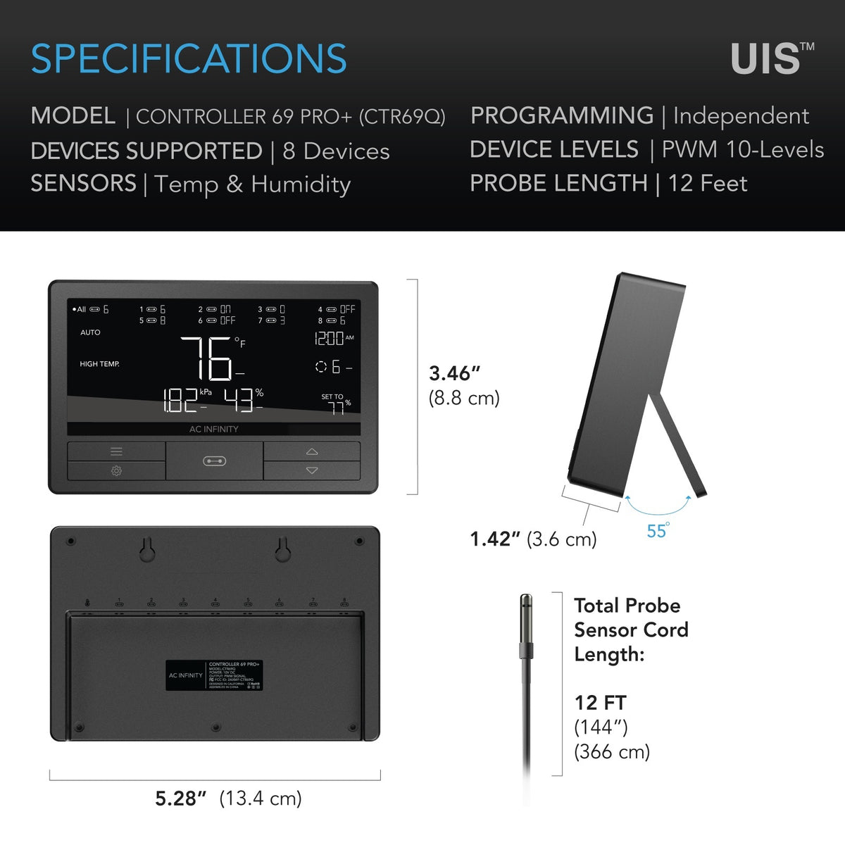 CONTROLLER 69 PRO+, Smart Climate Controller UIS 8-Port, with Temp Humidity VPD Sensor
