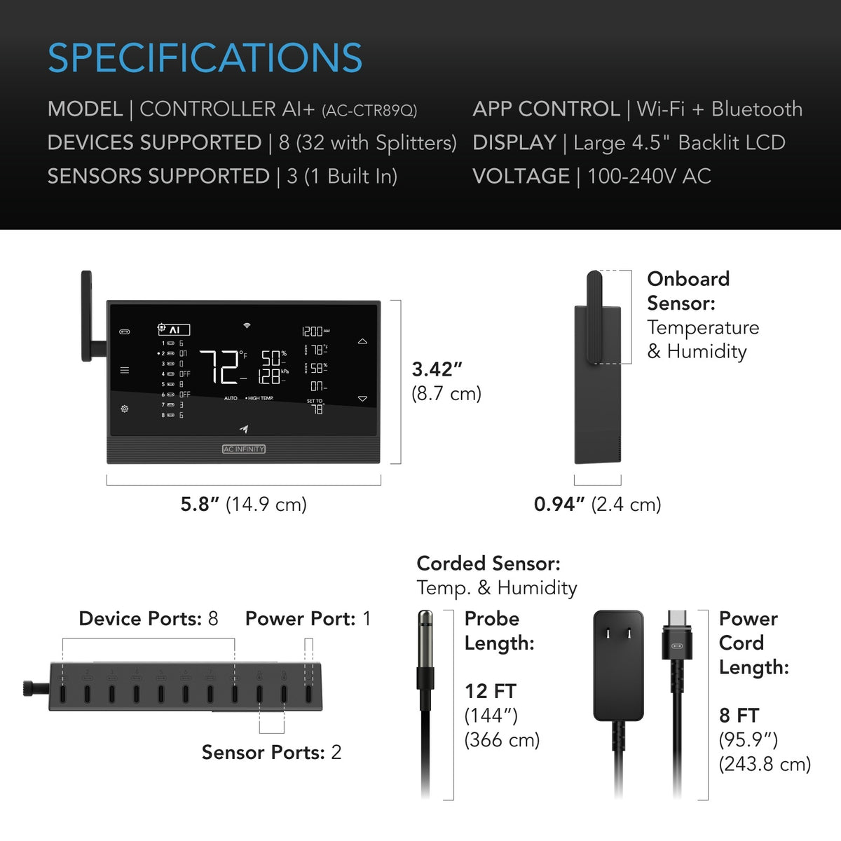 CONTROLLER AI+, Environment Controller UIS 8-Port, with Temp Humidity VPD Sensor