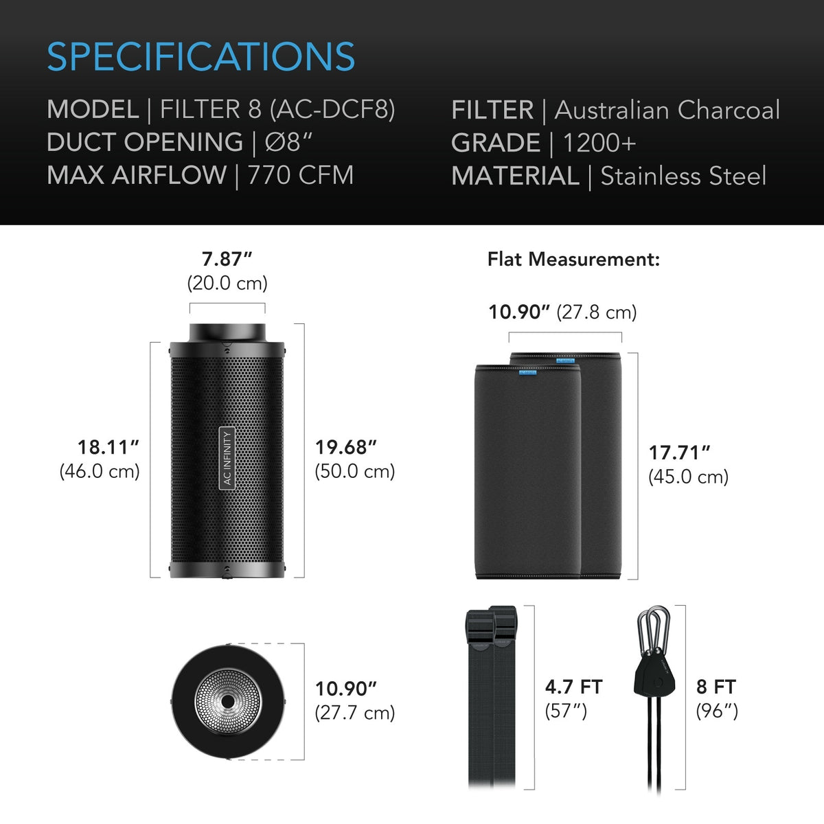 Duct Carbon Filter 8" with Australian Charcoal
