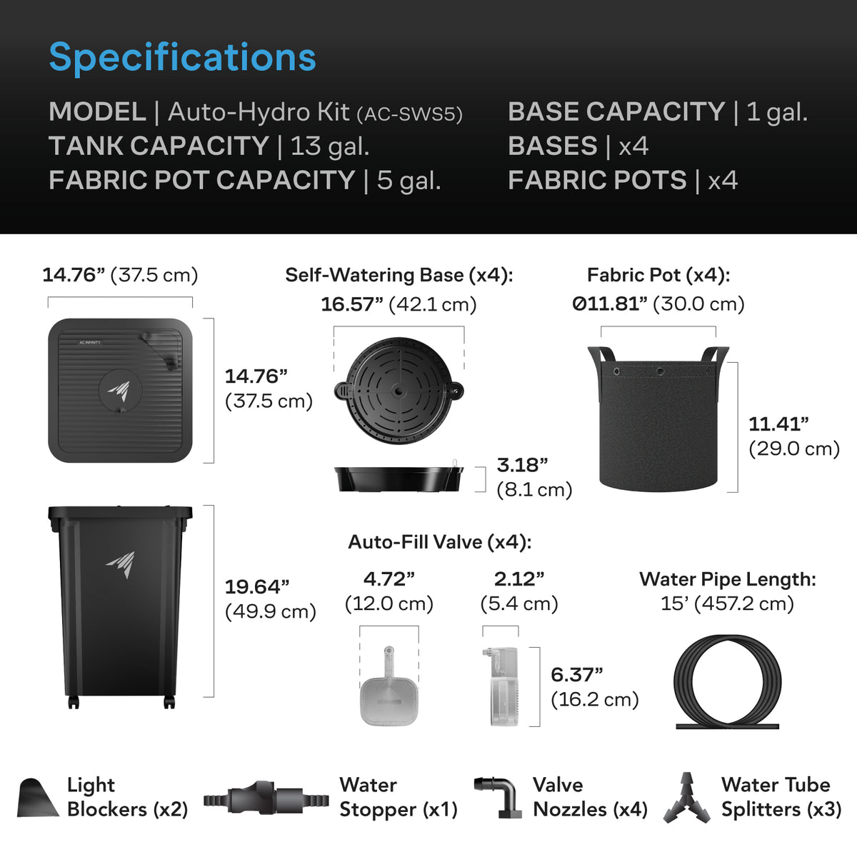 Self-Watering System, 4-Pot Kit,  w/ 13 Gallon Portable Reservoir